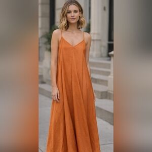 NWT. H&M Elegant Orange Satin Maxi Dress. Size XS  Fits S as Well.